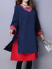 Folk Printed Embroidered Female Double Fabric Long Sleeve Dress