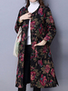 Folk Printed Female Long Sleeve Pocket Cotton Linen Thickening Coat