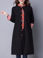 Folk Printed Splicing Women Long Sleeve Coats