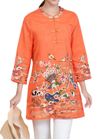 Folk Style Embroidery Pocket O-Neck Tops For Women