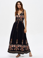 Folk Style Floral Print Sleeveless V-neck Maxi Dress For Women