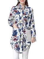 Folk Style Floral Printed Elegant Women Vintage Long Blouse