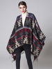 Folk Style Geometric Patterns Printed Tassels Patchwork Shawl Cloak Scarf
