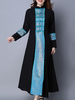 Folk Style Loose Stand Collar Sleeve Patchwork Women Dresses