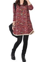 Folk Style Loose Women Floral Printed Patchwork Irregular Blouse