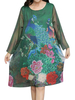 Folk Style Peacock Printed Long Sleeve O-Neck Dress