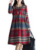 Folk Style Pleated Loose Long Sleeve Vintage Women Dress