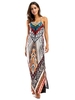 Folk Style Print Backless Split Sleeveless O-neck Maxi Dress For Women