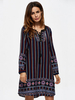 Folk Style Print Bandage Long Sleeve Women Mini Dress
