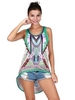 Folk Style Print Irregualar Sleeveless O-neck Tank Tops For Women