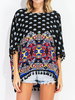 Folk Style Print Loose Tassels Bat Sleeve O-neck Blouse For Women