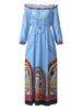 Folk Style Print Off-shoulder Long Sleeve Maxi Dress For Women