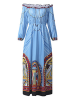 Folk Style Print Off-shoulder Long Sleeve Maxi Dress For Women