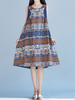 Folk Style Print Patchwork Sleeveless O-neck Dress For Women