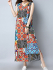 Folk Style Print Patchwork Sleeveless V-neck Dress For Women