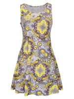 Folk Style Print Sleeveless O-neck Mini Dress For Women