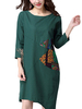 Folk Style Printed Patchwork Irregular Vintage Women Long Sleeve Dress