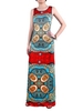 Folk Style Random Print Sleeveless O-neck Maxi Dress For Women