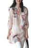 Folk Style Women Button Three Quarter Sleeve Floral Printed Blouse
