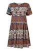 Folk Style Women Geometry Printed Pleated A-line Mini Dress