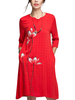 Folk Style Women Lotus Ink Painting Cotton Linen Dress