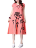 Folk Style Women Lotus Printed Cotton Linen Dress