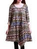 Folk Style Women Printed Irregular Long Sleeve Pocket Dress