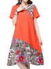 Folk Style Women Printing Patchwork Cotton Linen Dress