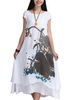 Folk Style Women Ruffles Ink Printed Linen Fake Two Piece Dress