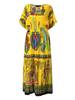 Folk Style Women Short Sleeve High Waist Printed Long Maxi Dresses