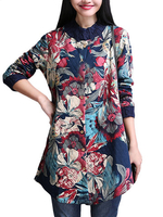 Folk Style Women Single Breasted Floral Print Thicken Coat
