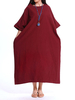 Folk Style Women Solid Brief Batwing Sleeve Pocket Maxi Dress