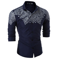 Formal Casual Slim Fit Printing Long Sleeve Turn Down Cololar Designer Dress Shirt for Men