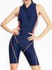 Front Zipper Turtleneck Hollow Back Conjoined Sports Swimsuit For Women