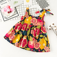 Fruit Print Bowknot Sleeveless O-neck Pleated Dress For Kids Girl
