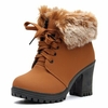 Fur Lining High Heel Booties Platform Ankle Lace Up Boots