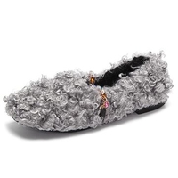 Furry Bead Chain Cute Pure Color Slip On Flat Shoes