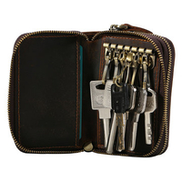 Genuine Leather Casaul Vintage Double Zipper Multi-functional Key Bag For Men Women