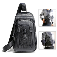 Genuine Leather Chest Bag Crocodile Casual Vintage Crossbody Bag For Men