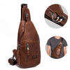 Genuine Leather Retro Chest Bag With Earphone Hole For Men