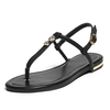 Genuine Leather Rhinestones Clip Toe Buckle Flat Sandals