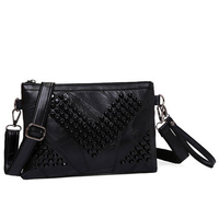 Genuine Leather Sheepskin Casual Black Rivet Stylish Crossbody Bags Shoulder Bags