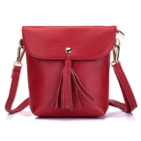 Genuine Leather Tassel Bucket Bag 5.5inch Crossbody Bag