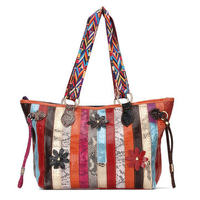 Genuine Leather Women Stylish Patchwork Handbag Multi-colors Shoulder Bags