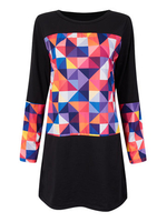 Geometric Pattern Patchwork Long Sleeve Straight Dress