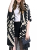 Geometric Printed Batwing Sleeve Irregular Shawl Cardigan