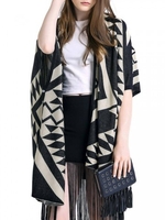 Geometric Printed Batwing Sleeve Irregular Shawl Cardigan