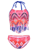 Geometric Printed Tassel Wireless Halter Bikini Swimwear