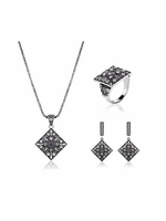 Geometry Jewelry Set Alloy Rhinestone Square Necklace Earrings Kit