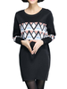 Geometry Pattern Zipper Hollow Long Sleeve O-Neck Dress